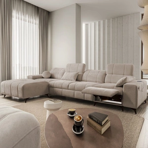 Rohová sedací souprava s funkcí spaní Penejos XII Lux tmavě béžová levá stylová rohová sedací souprava s pohodlným výsuvným podnožníkem