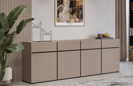 Komoda Cross 225 cm tmavě béžová jednoduchý tvar v moderním designu ideální komoda do obývacího pokoje geometrický tvar