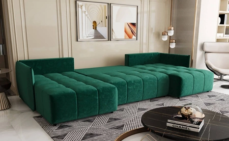 Rozkládací pohovka Oroso U láhev zelený kontejner na lůžkoviny sametová tkanina s hydrofobním povlakem dekorativní prošívání