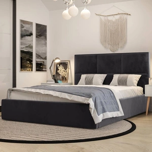 Čalouněná postel Hestia 160x200 s úložným boxem grafitová v moderním skandinávském stylu s pohodlnou opěrkou hlavy