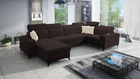 Kelly Sleek IV rohová rozkládací pohovka s funkcí spaní hnědá levá rohová rozkládací pohovka s koši na lůžkoviny tkaná látka