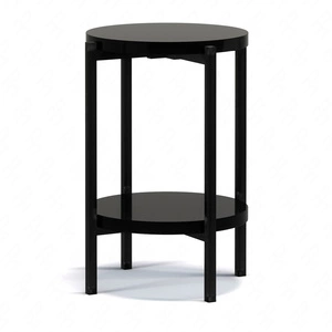 Kulatý konferenční stolek 44 cm Sampi lesklá černá s přídavnou policí světlý design kovová podnož nádherná dekorace každého interiéru