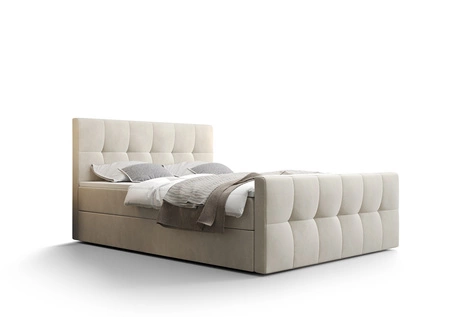 Béžová kontinentální postel Manhattan 160x200 v moderním skandinávském stylu s čalouněným čelem a nohama