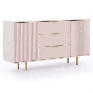 Komoda se zásuvkami Sula 150 cm béžová elegantní a funkční komoda s ozdobnými drážkovanými čely a kovovými úchyty