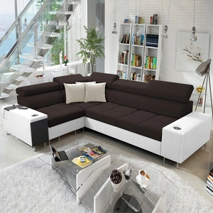 Rohová sedací souprava s funkcí spaní Dafni II hnědo-bílá levostranná proplétaná rohová sedací souprava s celočalouněnou zásuvkou na lůžkoviny