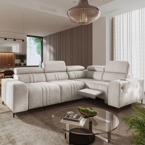 Rohová sedací souprava s funkcí spaní Castel II Lux béžová pravá pohodlná rohová sedací souprava do obývacího pokoje s pohodlným výsuvným podnožníkem