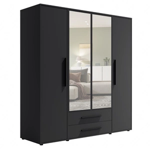 Zrcadlová šatní skříň Maxione 198 cm černá prostorná šatní skříň do ložnice, pokoje pro mládež nebo předsíně obohacená o zásuvky
