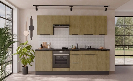 Sada kuchyňského nábytku Corsico 260 cm elegantní kuchyňské skříňky v moderních a přírodních barvách úchyty s kovovými hranami