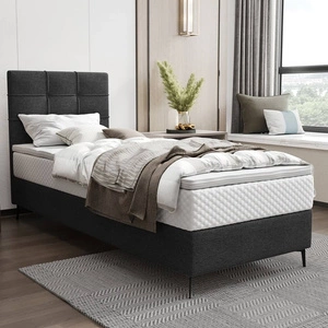 Kontinentální postel Irvine 90x200 černá Stylová postel s úložným prostorem na lůžkoviny a vysokým čelem zaujme svým elegantním designem