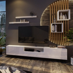 Metoni bílá / bílý lesk univerzální a stylová nástěnná skříňka do obývacího pokoje minimalistický design v moderním prostředí