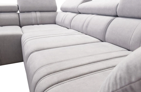 Rohová pohovka s funkcí spaní Castel IV hnědá pravostranná stylová rohová pohovka s kontejnery na lůžkoviny a nastavitelnými opěrkami hlavy