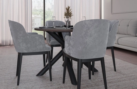 Kulatý stůl Lyon 110 cm wisconsin ořech / černý designový jídelní stůl kovové pavoučí nohy výškově nastavitelné