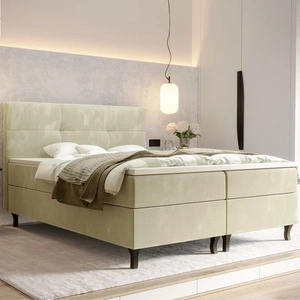 Béžová kontinentální postel Melba 180x200 v moderním skandinávském stylu s výrazným čelem