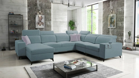 Kelly Sleek VIII roh na spaní Arktická modrá levá strana stylové rohové sedačky do obývacího pokoje poskytuje pohodlí při relaxaci