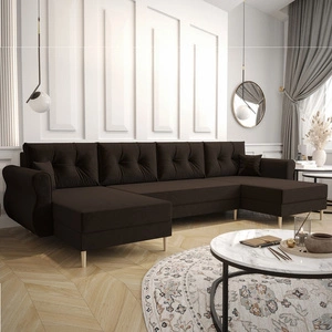 Rohová sedací souprava s funkcí spaní Wilkins U hnědá pohodlná rohová sedací souprava měkká látka moderní design, který se hodí do každého interiéru