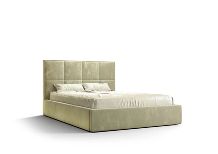 Čalouněná postel Aresa 140x200 s kontejnerem béžové barvy v moderním skandinávském stylu s pohodlnou opěrkou hlavy