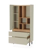 Knihovna se zásuvkami Paguro 80 cm pískově béžová / olejovaný dub elegantní design stabilní vysoké nohy knihovna s dvířky a zásuvkami