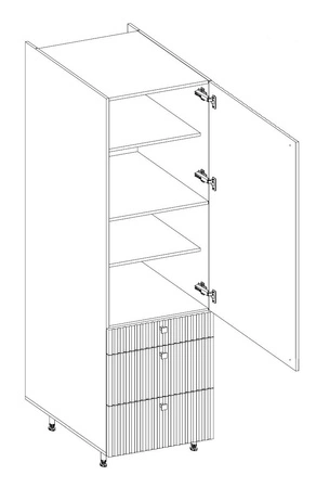 Verdi 60 DKS-215 3S 1F kuchyňská skříňka se zásuvkami feuchtigkeits- und beschädigungsbeständiger Schrank schwarze Metallgriffe