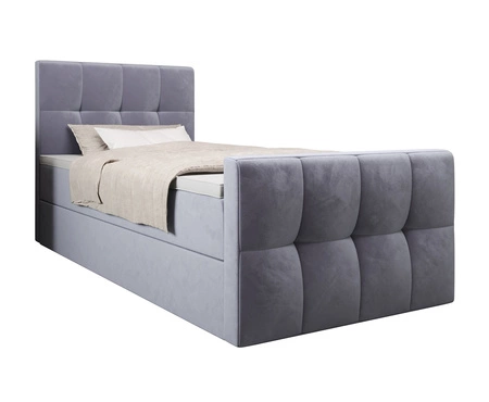 Modrá kontinentální postel Manhattan 90x200 v moderním skandinávském stylu s čalouněným čelem a nohou postele s úložným boxem
