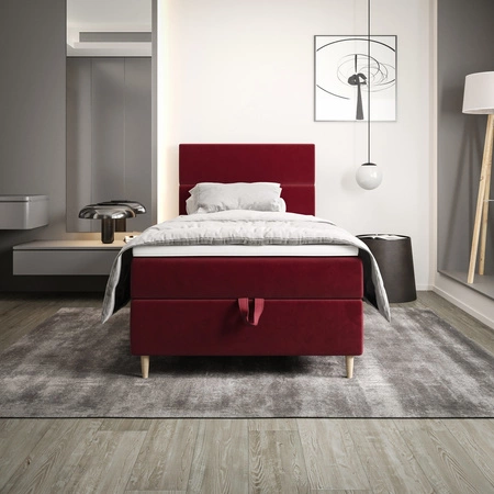 Kontinentální postel Bing 100x200 vínová v moderním skandinávském stylu s čalouněným čelem postele s úložným boxem