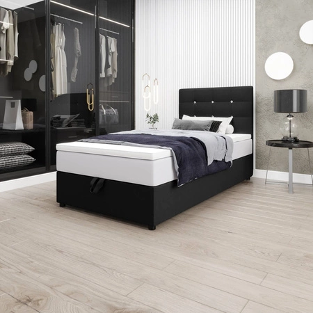 Černá kontinentální postel Kingston 120x200 v moderním skandinávském stylu s čalouněným čelem s krystaly Postel s úložným boxem
