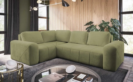 Rohová sedací souprava s funkcí spaní Bovec II olivová levá pohodlná rohová sedací souprava se stylovou nádobou na lůžkoviny charakteru
