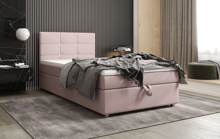 Kontinentální postel Fresno 100x200 pudrově růžová v moderním skandinávském stylu s čalouněným čelem postele s úložným boxem