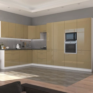 Rohová sestava kuchyňského nábytku Nalo 230x370 cm lesklá čela styl skříněk se hodí do interiéru každé kuchyně