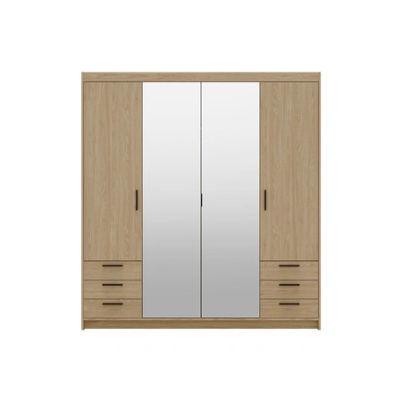 Šatní skříň Rene 176 cm olejovaný dub stylový design ABS hrany šatní skříň se zrcadlem do ložnice nebo šatny prostorné zásuvky