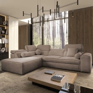 Rohová sedací souprava s funkcí spaní Viano VII světle hnědá levá módní a stylová rohová sedací souprava s nastavitelnými opěrkami hlavy dekorativní polštáře