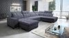 Luigi VI rohová pohovka s funkcí spaní grafitová levá stylová rohová pohovka s kontejnery na lůžkoviny potaženými měkkou látkou
