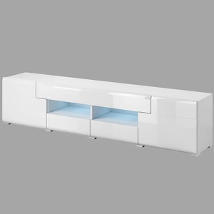 RTV skříňka Toledo 208 cm bílá / bílý lesk Moderní TV skříňka ve skandinávském stylu s funkcí plného výsuvu zásuvek