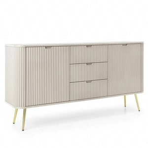 Komoda Zoya 168 cm béžová elegantní design oválný tvar na kovových zlatých nohách vkusné rýhované čelo