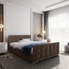 Čalouněná postel Alford 180x200 světle hnědá s úložným prostorem v moderním skandinávském stylu s prošívaným čelem a nohama s povrchovou úpravou krystaly
