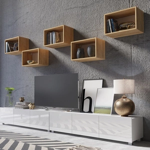 Nábytek Apulia XXXII bílý lesk / zlatý dub výjimečně stylová nástěnná skříňka jednoduché jednotky hodící se do každého interiéru