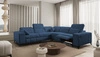 Rohová sedačka s funkcí spaní Penejos III Lux modrá pravá pohodlná rohová sedačka do obývacího pokoje s výsuvnou podnožkou kontejner na ložní prádlo