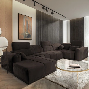 Rohová sedací souprava s funkcí spaní Cetara IV hnědá levá strana stylový rohový design s posuvnými opěradly dvě nádoby na lůžkoviny