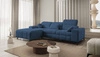 Rohová sedačka s funkcí spaní Penejos modrá levá elegantní rohová sedačka s úložným prostorem na lůžkoviny pohodlné nastavitelné opěrky hlavy