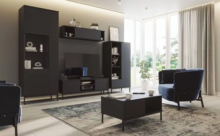 RTV skříň Tutti 150 cm černá elegantní design skříně kovová pevná základna dveře se otevírají systémem push to open