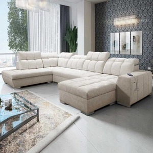 Luigi VI rohová pohovka s funkcí spaní béžová pravá strana stylová rohová pohovka s kontejnery na lůžkoviny potažená měkkou látkou