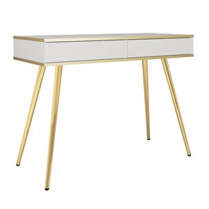 Luxusní bílá konzola se zásuvkami stylový a elegantní toaletní stolek na vysokých nohách, doplněný zlatým lemováním