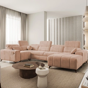 Rohová sedací souprava s funkcí spaní Penejos IV losos pravý Stylová rohová sedací souprava se dvěma lůžkovinami odolná tkanina