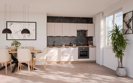 Sada kuchyňského nábytku Soela 260 cm elegantní kuchyňské skříňky v jemných a přírodních barvách úchyty s kovovými hranami