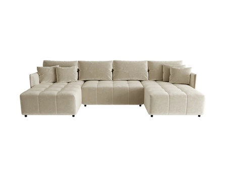 Rohová sedací souprava s funkcí spaní Oroso U béžový kontejner na lůžkoviny měkká sametová tkanina s hydrofobní vrstvou dekorativní prošívání