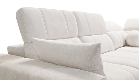 Rohová sedací souprava s funkcí spaní Penejos VII tmavě béžová pravá strana stylová rohová sedací souprava s úložným prostorem na lůžkoviny pohodlné polohovatelné opěrky hlavy