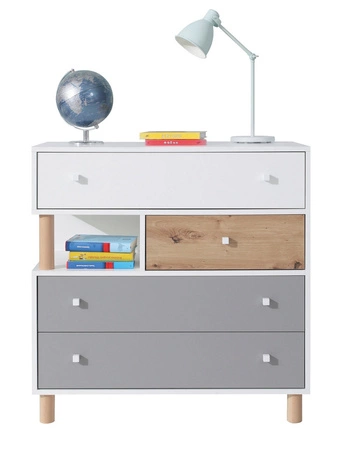 Nábytková sestava Beja bílá / dub artisan / šedá ideální do pokoje pro mládež Nástěnná skříňka s psacím stolem