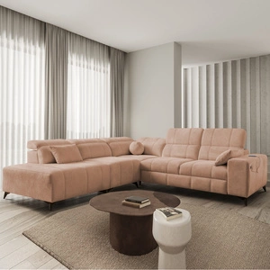 Rohová sedací souprava s funkcí spaní Penejos IX losos levá stylová rohová sedací souprava s kontejnery na lůžkoviny pohodlné nastavitelné opěrky hlavy