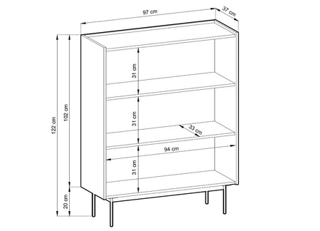 Vellore 97 cm vysoká komoda béžová elegantní komoda se sníženou horní deskou v dubovém odstínu kovové nohy bez úchytek čela