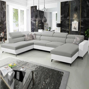 Rohová sedací souprava s funkcí spaní Savona VI šedý jasan / bílá pravá pohodlná rohová sedací souprava do obývacího pokoje dva kontejnery na lůžkoviny