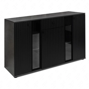 Komoda Senja 140 cm matera / černá elegantní design dekorativní rýhované čelo s kovovou rukojetí